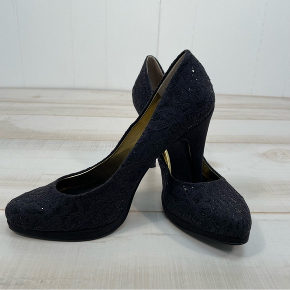 NIB Nine West Rocha Black On Black Platform Heels Sz 8.5 - Picture 4 of 11